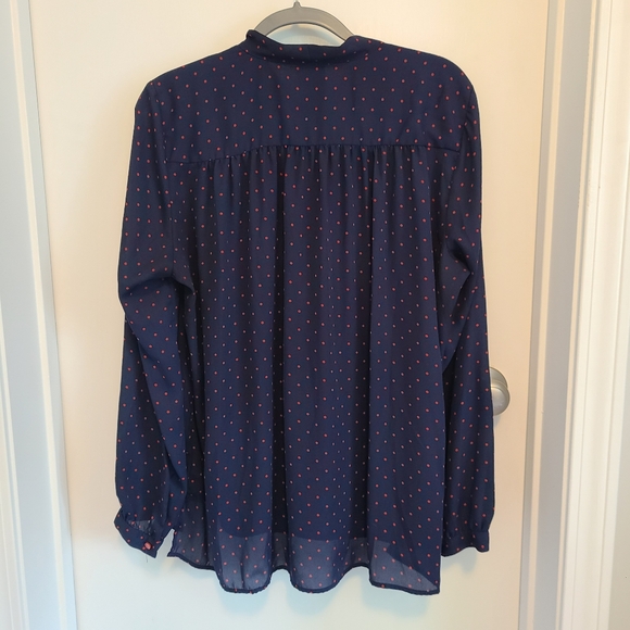 Stylus Women's Size XL Navy Tie-Front Keyhole Top Red Polka Dot Print - Picture 4 of 6